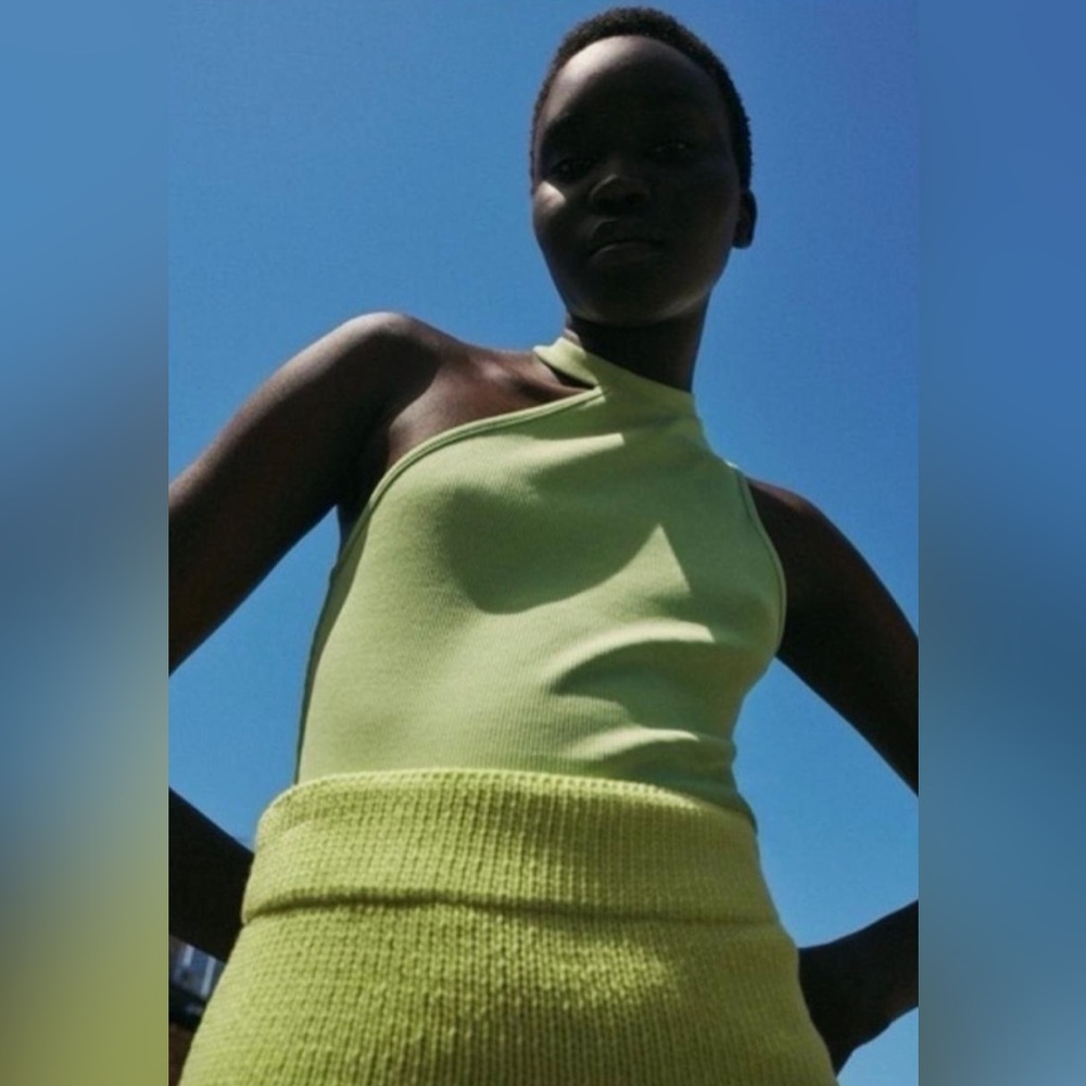 Zara Lime Green Halter One Shoulder Crop Top